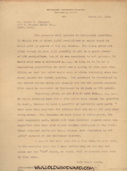 A 1938 letter from the oldwoodward.com archives, page 2.