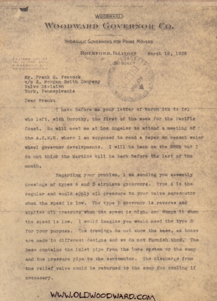 A 1938 letter from the oldwoodward.com archives.