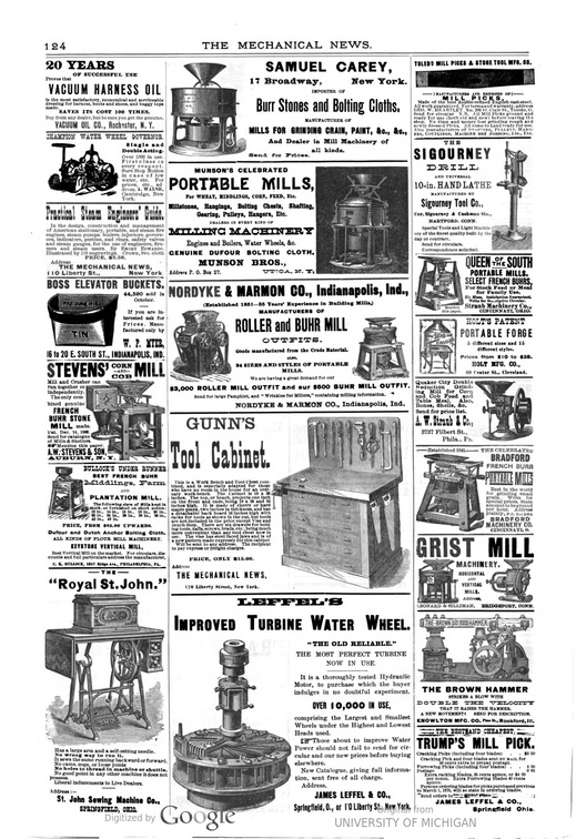Leffels' Improved Turbine Water Wheel advertisement from June 1887.  Page 6.
