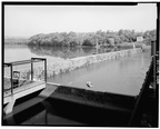 VIEW OF DAM NO. 5 FROM POWER HOUSE. Taken by Jet Lowe, HAER staff photographer, September 1980 - Dam No. 5 Hydroelectric Plant, On Potomac River, Hedgesville, Berkeley County, HAER WVA,2-HEDVI.V,1-47.tif
