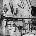 Barrel making tools and cattails at the Hess Cooperage, circa 1952.