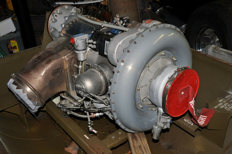 A Boeing T50 series jet engine with a Woodward fuel control.