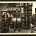 Brewer Brad rolling out the barrels at the Stevens Point Brewery.