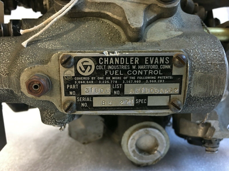 A Chandler Evans Company jet engine governor fuel control system.