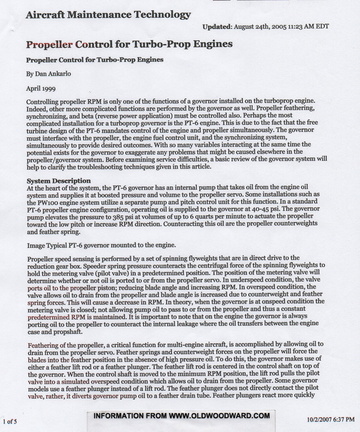 Propeller Control for Turbo-Prop Engines.