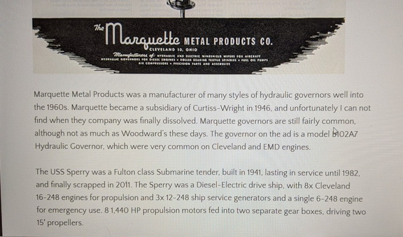 Some history about the Marquette hydraulic diesel engine governor.