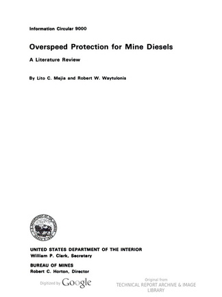 Over-speed Protection For Mine Diesel Engines.