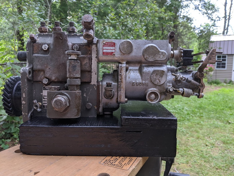 Brad's restored Pierce governor connected to a Bosch fuel injection pump, circa 8-5-2020..jpg