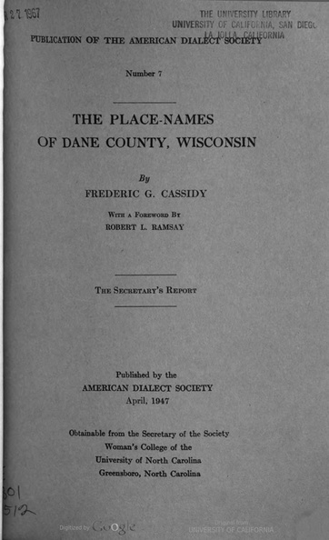 THE PLACE-NAMES OF DANE COUNTY HISTORY.