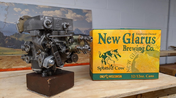 A vintage turboprop gas turbine engine governor and a great tasting craft beer.