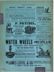 An 1886 advertisement showing a Woodward Standard size 3 water wheel governor connected to a Leffel turbine.