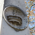 James Leffel's tombstone showing his patented turbine water wheel.