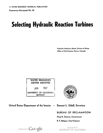 Selecting Hydraulic Reaction Turbines.