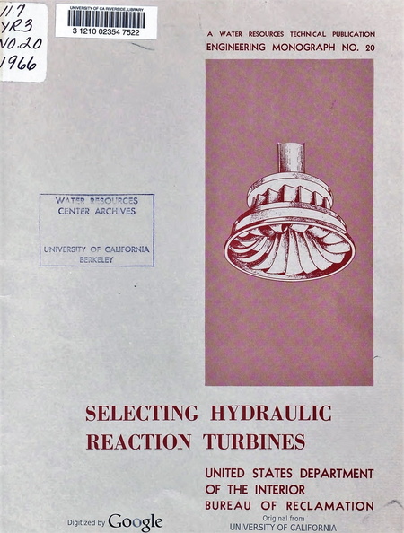 Selecting Hydraulic Reaction Turbines.  Cover..jpg