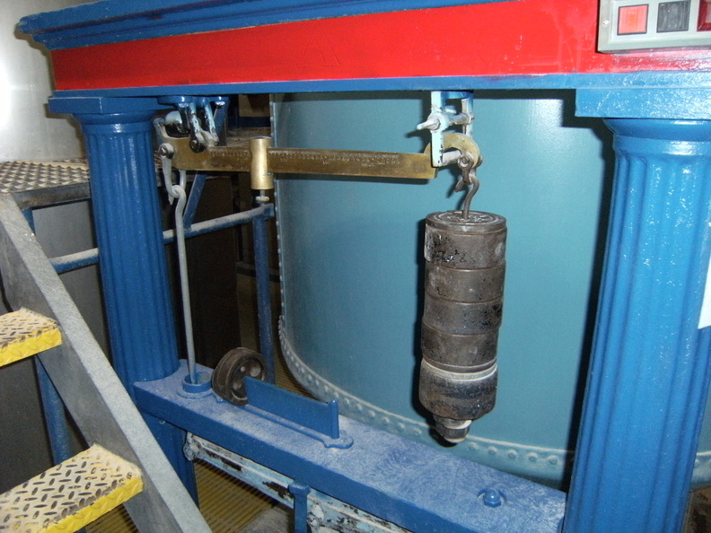 This 1908 malt scale is connected to the Allis-Chalmers malt mill on the 3rd floor above this room. The malt mill grinds out 200 pound of malt per minute and needs to be stopped manually because it is not automated. If you forget to stop the malt grinder at the correct time, it keeps grinding the malt and will overflow the malt holding tank. In the year 2021 this scale is still in use. Talk about old school brewing! DSCF6118.JPG