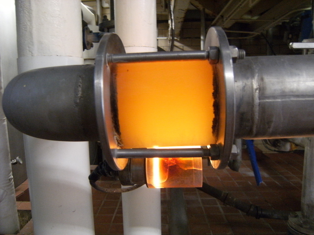 Looking at the wort run off line going into the brew kettle.