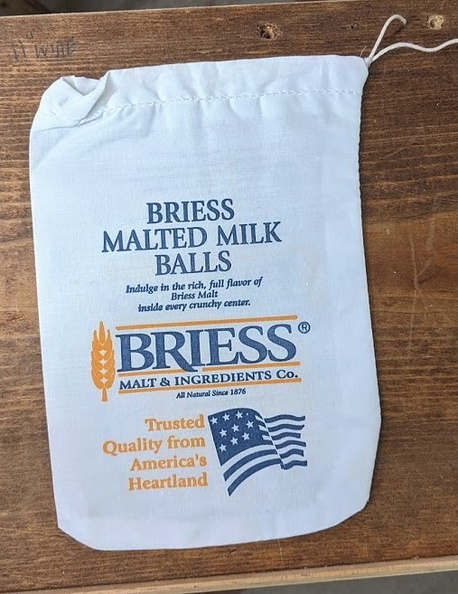 These Briess limited edition malted milk balls candy bags were giving the the brewery workers over the Christmas holiday season to select people. The largest malted barley company to supply bewers malt to the Stevens Point Brewery..jpg