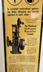A vintage Woodward Water Wheel governor advertisement printed on aluminum.
