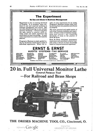 A machine shop manufacturing advertisement from 1923.