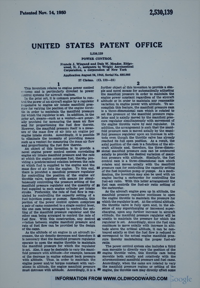 PATENT 2,350,139 PAGE 1.  AIRCRAFT ENGINE CONTROL SYSTEM.