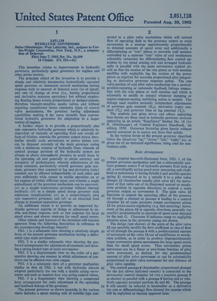Page 1 of Rufus Oldenburger's engine governor patent.