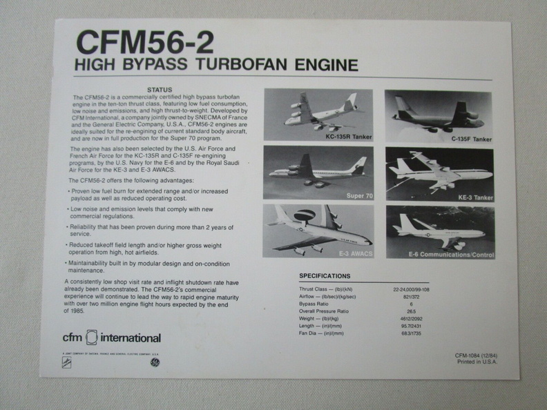 History of the CFM56-2 series gas turbine engine.