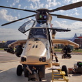 A modern helicopter on display.