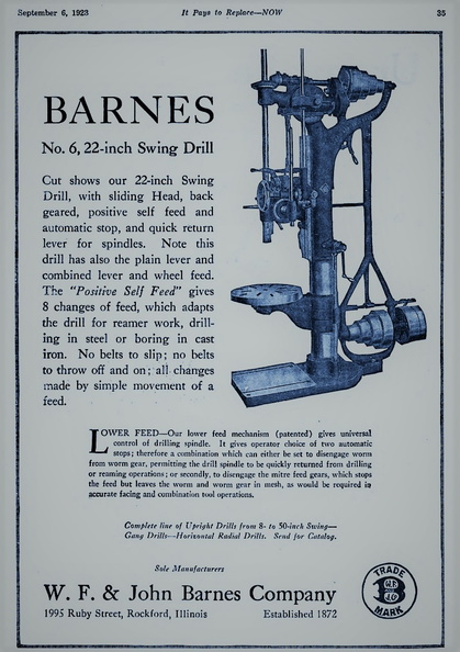 BARNS Swing Drill manufactured by the W.F. & John Barnes Company.