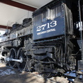 A massive Soo Line Railroad steam locomotive engine on display in Portage County, Wisconsin.