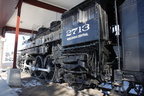 A massive Soo Line Railroad steam locomotive engine on display in Portage County, Wisconsin.