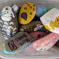 Painting rocks for the Facebook rock painting group.