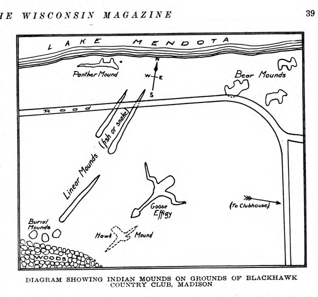DIAGRAM SHOWING INDIAN MOUNDS ON GROUNDS OF BLACKHAWK COUNTRY CLUB, MADISON, WISCONSIN.