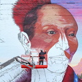 A large building mural of Chief Black Hawk in Janesville, Wisconsin.