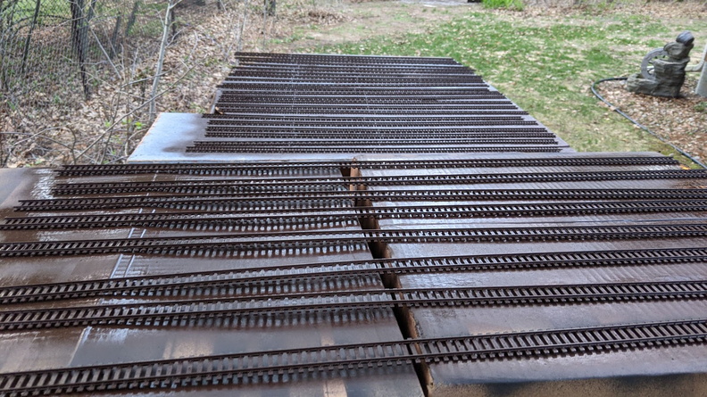 The first 90 feet of track is now painted an expresso brown color.