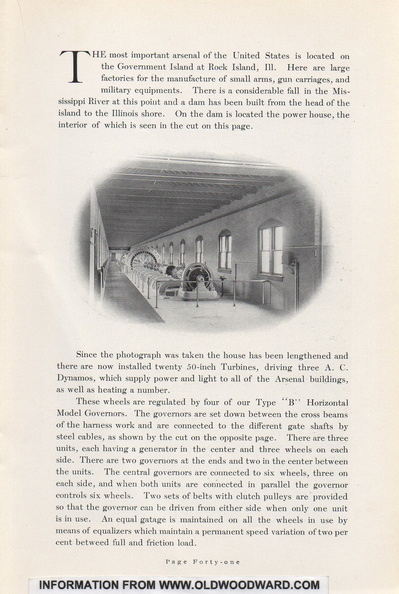Information from the Woodward Water Wheel Governor Catalogue, circa 1905.