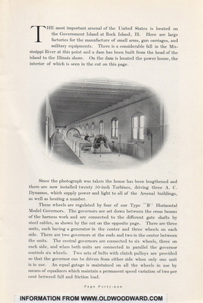 Information from the Woodward Water Wheel Governor Catalogue, circa 1905.