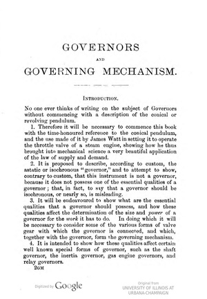 GOVERNORS AND GOVERNING MECHANISM.