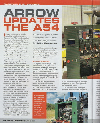 The Arrow A54 Gaseous Fuel Engine history.