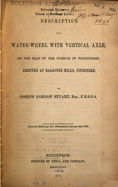 WATER-WHEEL WITH VERTICAL AXLE.