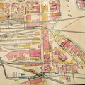 A vintage map of downtown Rockford showing the railroad track plans.