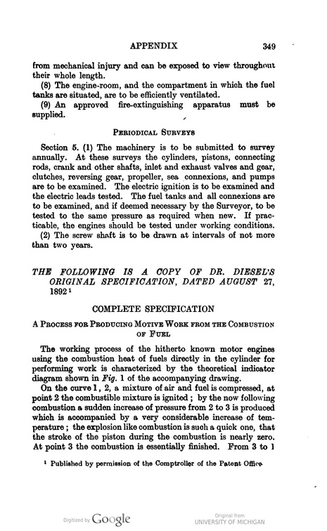 THE FOLLOWING IS A COPY OF DR. DIESEL'S ORIGINAL SPECIFICATION.