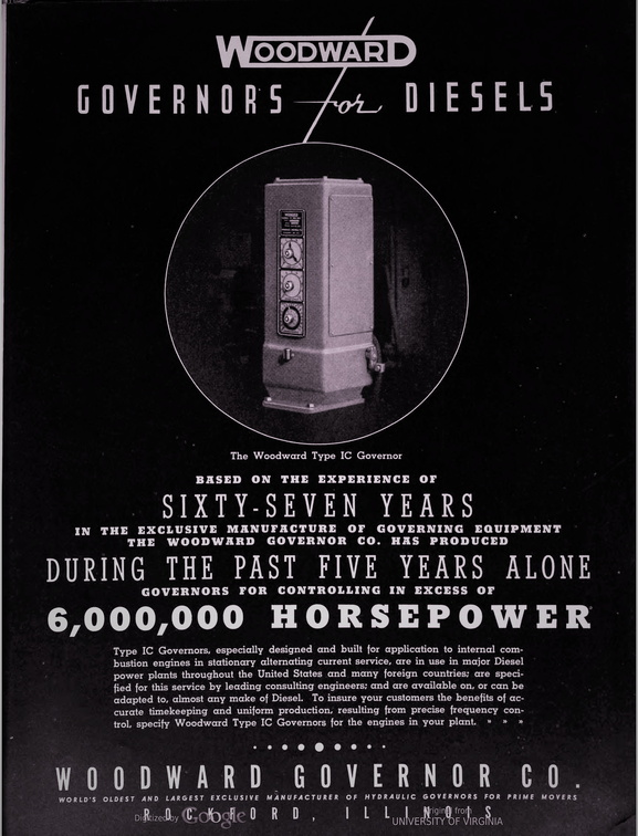 The Woodward Governor Company's first diesel engine governor.  The IC type patented in 1932.