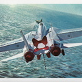 The viewer sees the F-14A and the carrier as developed by desciptive geometry from a postion 23 feet above of the centerline.