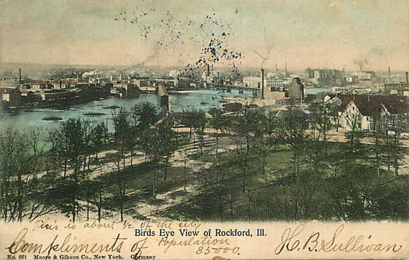 Looking toward the left side at the Rockford Water Power District where the A.W. Woodward property was located.