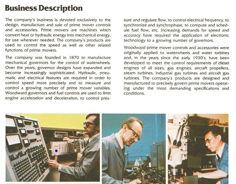 The 1977 Woodward Governor Company's Annual Report showing the Marine Synchrophasor. 