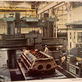 A massive ship engine block getting ready to get machined by an Ingersoll machine.
