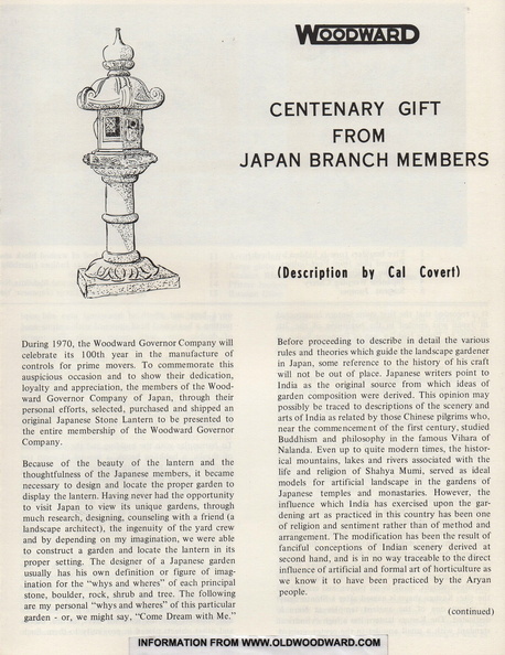 CENTENARY GIFT FROM JAPAN BRANCH MEMBERS.