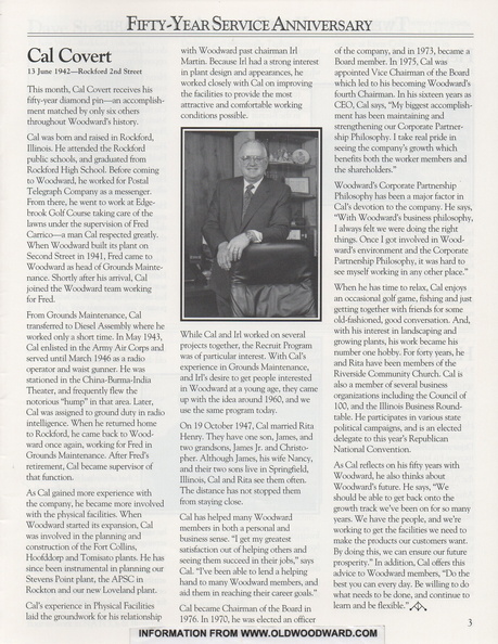Cal Covert started working at the Woodward Governor Company when he was 18 years old on June 13th, 1942. Cal was Born on November 24, 1924 and passed away on December 1, 1994 at 70 years old. Cal had 52 years of Woodward Service. 3.jpg