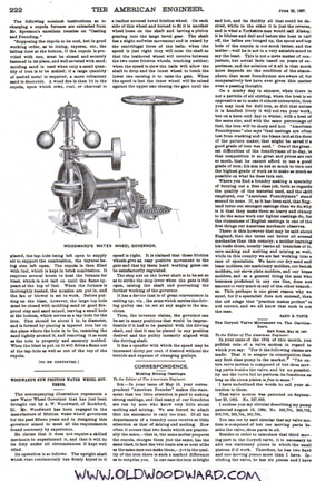 The New 1887 Woodward Friction Water Wheel Governor.