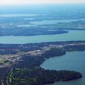 An airplane view over Madison, Wisconsin.